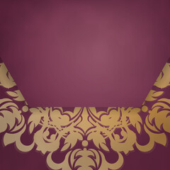 Brochure in burgundy color with abstract gold ornaments prepared for typography.