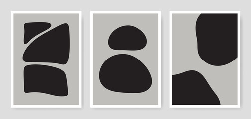 Geometric posters collection of black and gray colors. Abstract shapes print collection in minimalist style. Contemporary wall art illustrations.