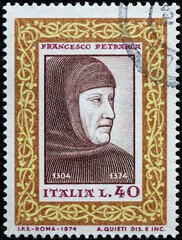 Ancient poet Francesco Petrarca on italian postage stamp