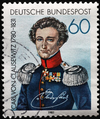 Carl von Clausewitz portrait on german postage stamp