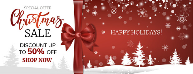 Fototapeta na wymiar Christmas sale white-red banner. Vector colorful illustration