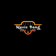 music band logo design, emblems template with guitar pick,icon vector template