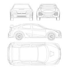 Coupe sport car vector template. Sport car blueprint. Car on white background. Mockup template for branding. Blank vehicle branding mockup.