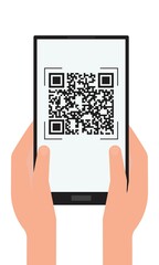 Scan the QR code using a scanner on your tablet or phone to confirm vaccination or to make a purchase. Flat. Vector illustration.