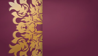 Burgundy banner with Indian gold ornaments and place for logo or text