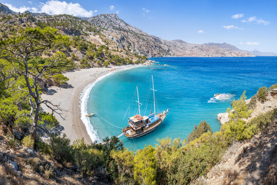 Panormamic view over Apella beach, Karpathos, Greek Islands