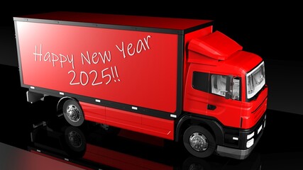 Red truck with write HAPPY NEW YEAR 2025