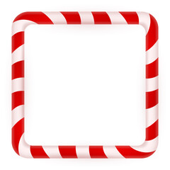Obraz premium Blank Christmas border, candy cane frame with red and white stripes. Isolated on white background. Holiday design, decor. Vector illustration.