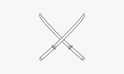 line icon cross sword katana isolated on white background.