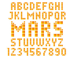 Square typography. Characters of Latin alphabet made from squares.