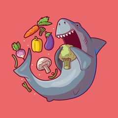 Veggie Shark eating vegetable vector illustration. Food, animal, nutrition design concept.