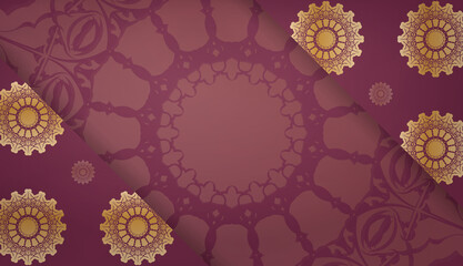 Fototapeta premium Burgundy banner with vintage gold ornament for design under your logo