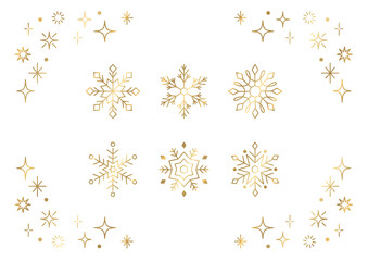 Clip Art of Snowflake, Golden Line Art
