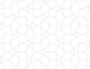 Seamless linear pattern with thin curved lines on white. Monochrome abstract linear pattern. Decorative vector lattice. Modern bacground.