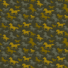 Beautiful camouflage horse silhouette seamless pattern. Abstract modern vector military backgound. Fabric textile print tamplate
