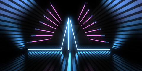 3D abstract background with neon lights. neon tunnel  .space construction . .3d illustration