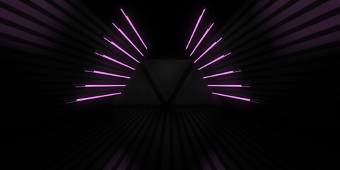 3D abstract background with neon lights. neon tunnel  .space construction . .3d illustration © andrii