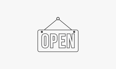 line icon open hanging signboard isolated on white background.