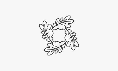 line icon four leaf oak isolated on white background.