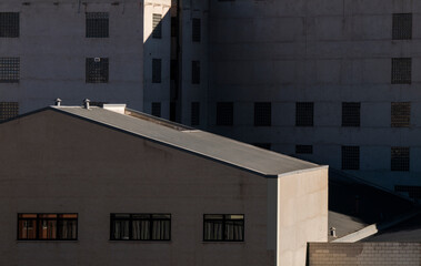 Closeup of factory building in Madrid, Spain