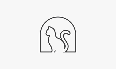 line icon cat sitting on the window.