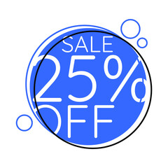 sale 25% off. Round blue label hollowed out with discount information for digital marketing. eps10