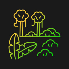 Tropical forest gradient vector icon for dark theme. Rainforest. Region with warm and wet climate. Equatorial biome. Thin line color symbol. Modern style pictogram. Vector isolated outline drawing