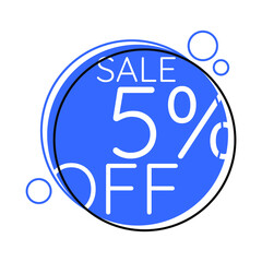 sale 5% off. Round blue label hollowed out with discount information for digital marketing. eps10