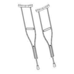 Crutches medical walking sticks for rehabilitation of broken leg. Treatment of people with leg injuries. Wireframe low poly mesh vector illustration.