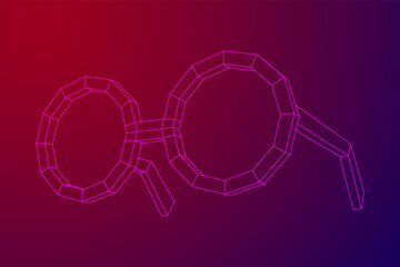 Nerd Round Retro Glasses. Wireframe low poly mesh vector illustration.