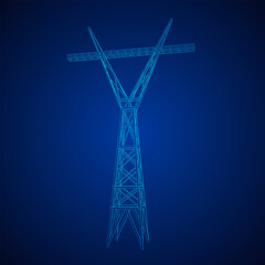 Power transmission tower high voltage pylon. Wireframe low poly mesh vector illustration