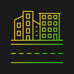 Naklejka premium Urban land gradient vector icon for dark theme. Towns and cities. Dwelling and industrial area. Buildings landscape. Thin line color symbol. Modern style pictogram. Vector isolated outline drawing
