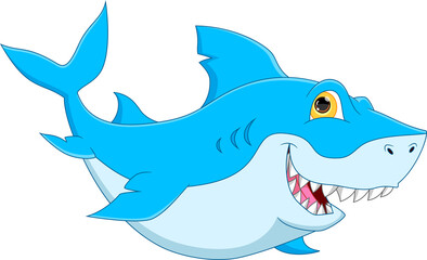 funny shark cartoon isolated on white background
