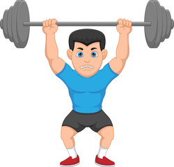 athletic boy lifting weights on white background