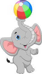 cartoon cute elephant playing inflatable ball 