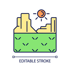 Plateau RGB color icon. Elevated flat terrain. Plain area raised above surface. Tableland. Highland. High land formation. Isolated vector illustration. Simple filled line drawing. Editable stroke