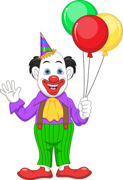 cartoon clown holding balloons on white background