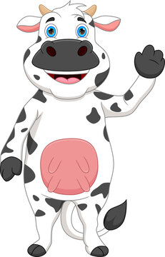 cartoon cute cow waving isolated on white background