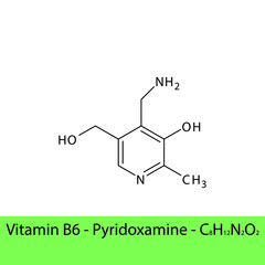 Vitamin B6 Pyridoxamine Skeletal structure and molecular formula. Organic biomolecule, isolated vector illustration