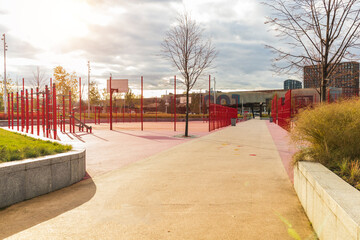 minimal modern architecture park high-tech geometric shapes exterior © evgris