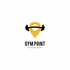 Gym point logo, fitness point logo design, barbell with pointer logo design concept