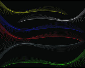 Wave with line color. Dark background, design corner for poster, cover, banner.