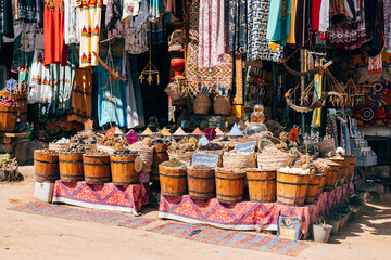colorful nubian market at aswan, egypt