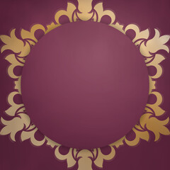 Burgundy color brochure with vintage gold ornaments for your design.