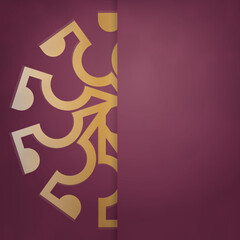 Burgundy color card with abstract gold pattern for your brand.