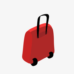 Red travel suitcase on wheels. Isolated on a white background. Flat style. 