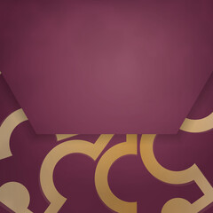 Burgundy postcard with gold mandala ornaments prepared for typography.