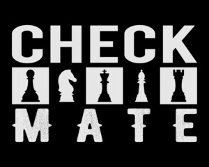 Check mate t-shirt design, Chess t-shirt in black and white. Typography print template.