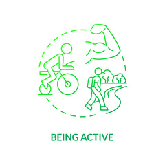 Being active green gradient concept icon. Risk of arthritis reduction abstract idea thin line illustration. Energetic lifestyle. Physical health. Vector isolated outline color drawing