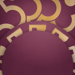 Burgundy postcard with vintage gold ornaments for your design.